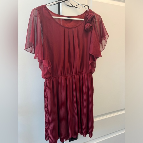 Burgundy Flowy Cocktail Dress - Picture 1 of 4